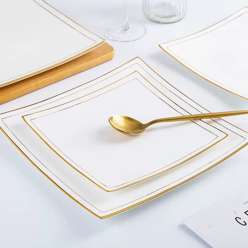 景德镇高温骨瓷【8寸海派盘】网红方形盘子家用西餐盘凉菜陶瓷菜盘
