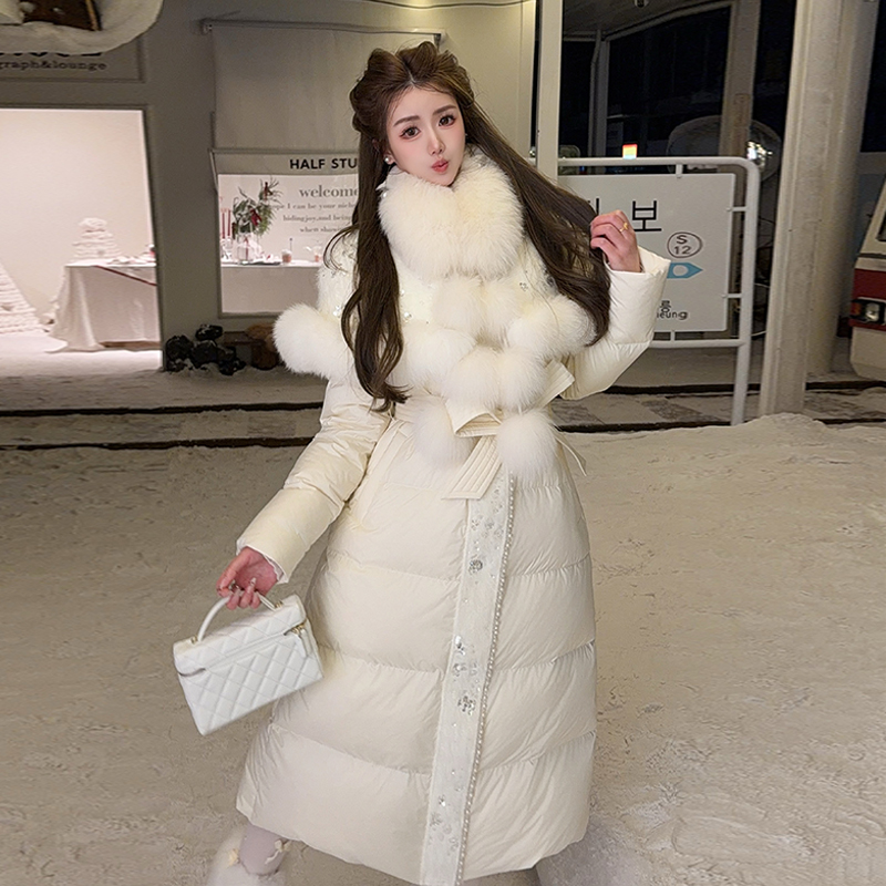 冰冰来了【温暖延续】轻奢狐狸毛斗篷羽绒服长款90白鸭绒外套27486