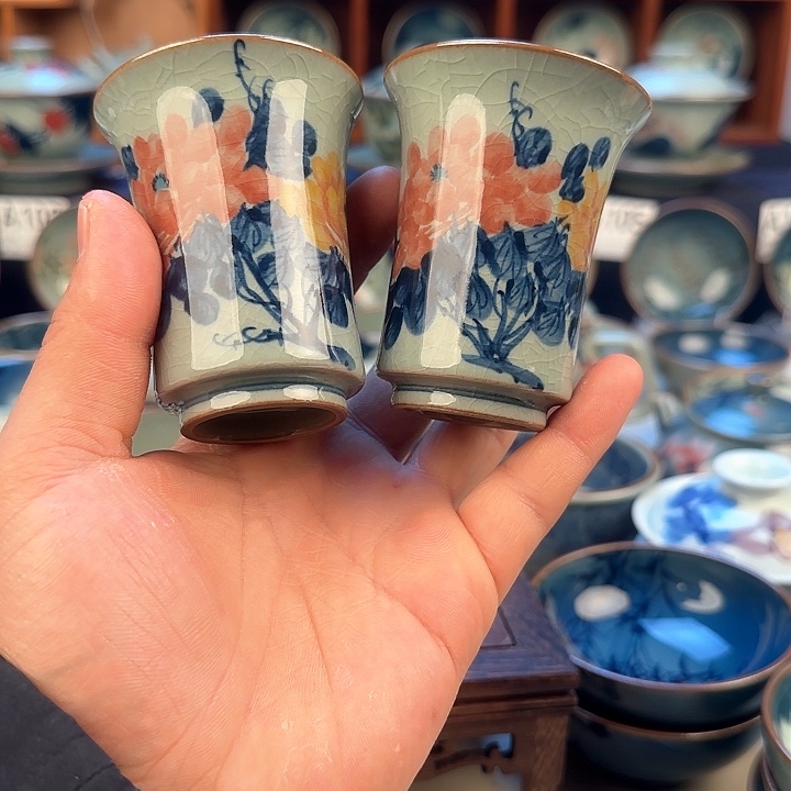 景德镇陶瓷陶瓷杯茶具2个杯子