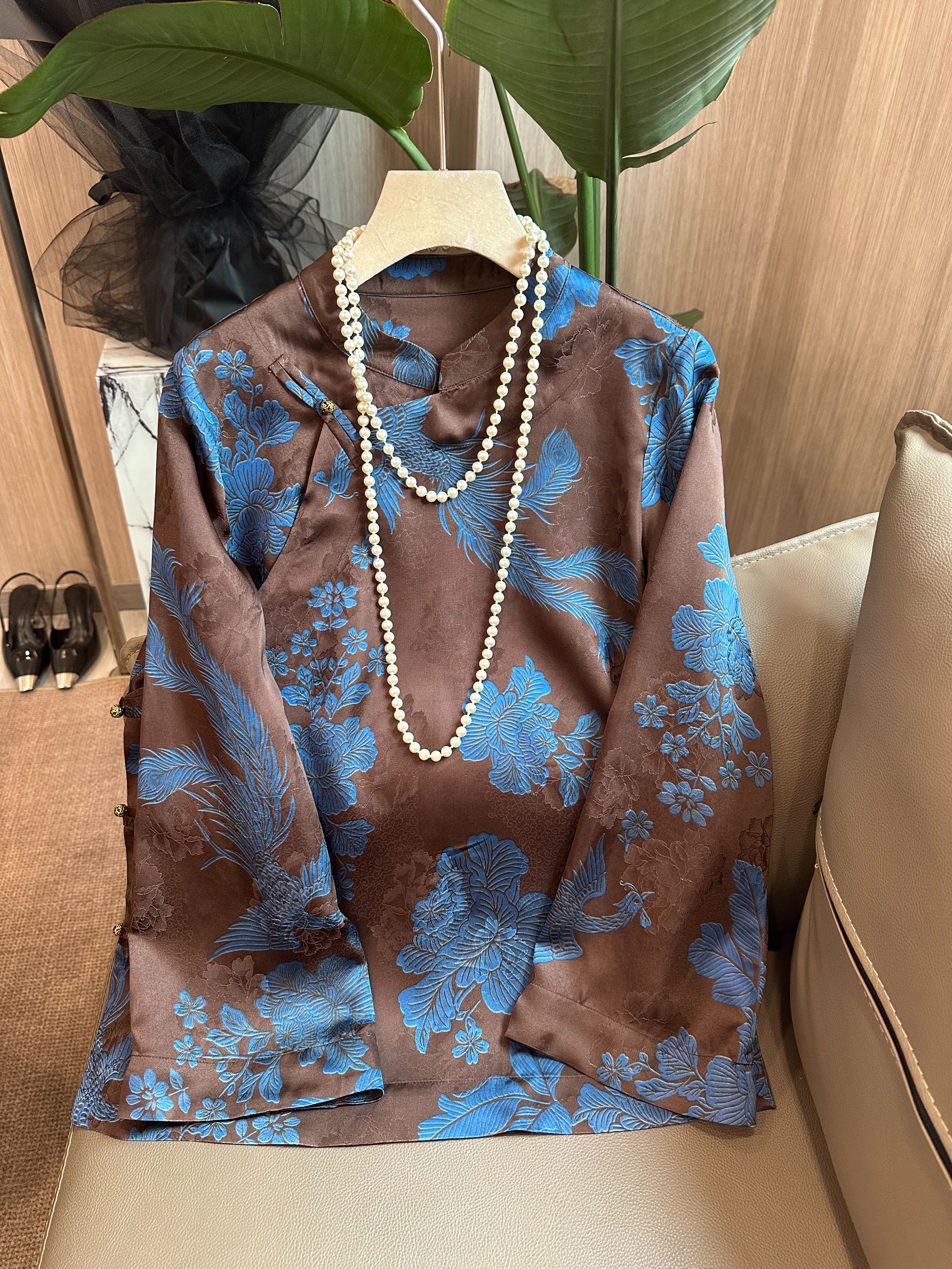 【凤尾花】100桑蚕丝香云纱长袖上衣