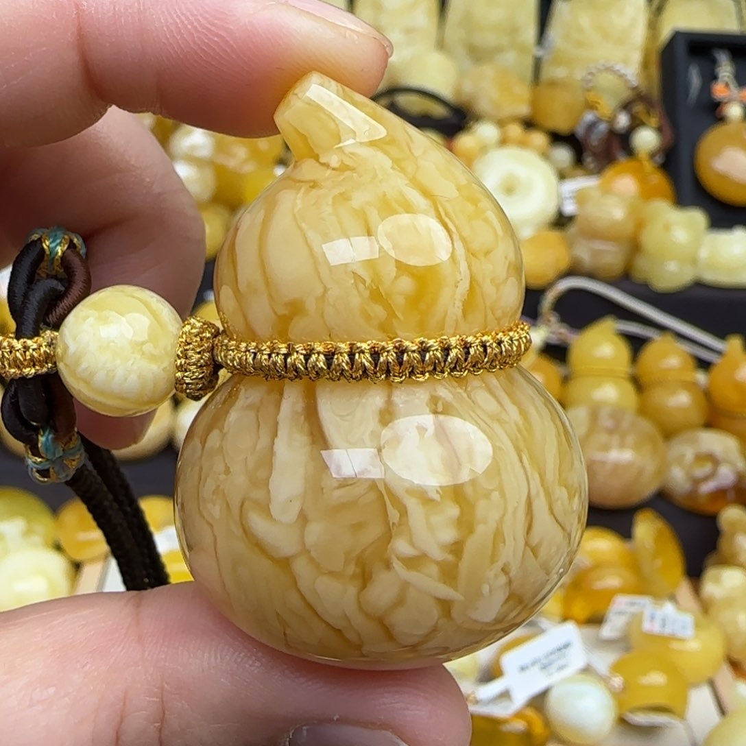 蜜蜡套链未镶嵌天然俄料虎皮妖花蜜蜡葫芦吊坠