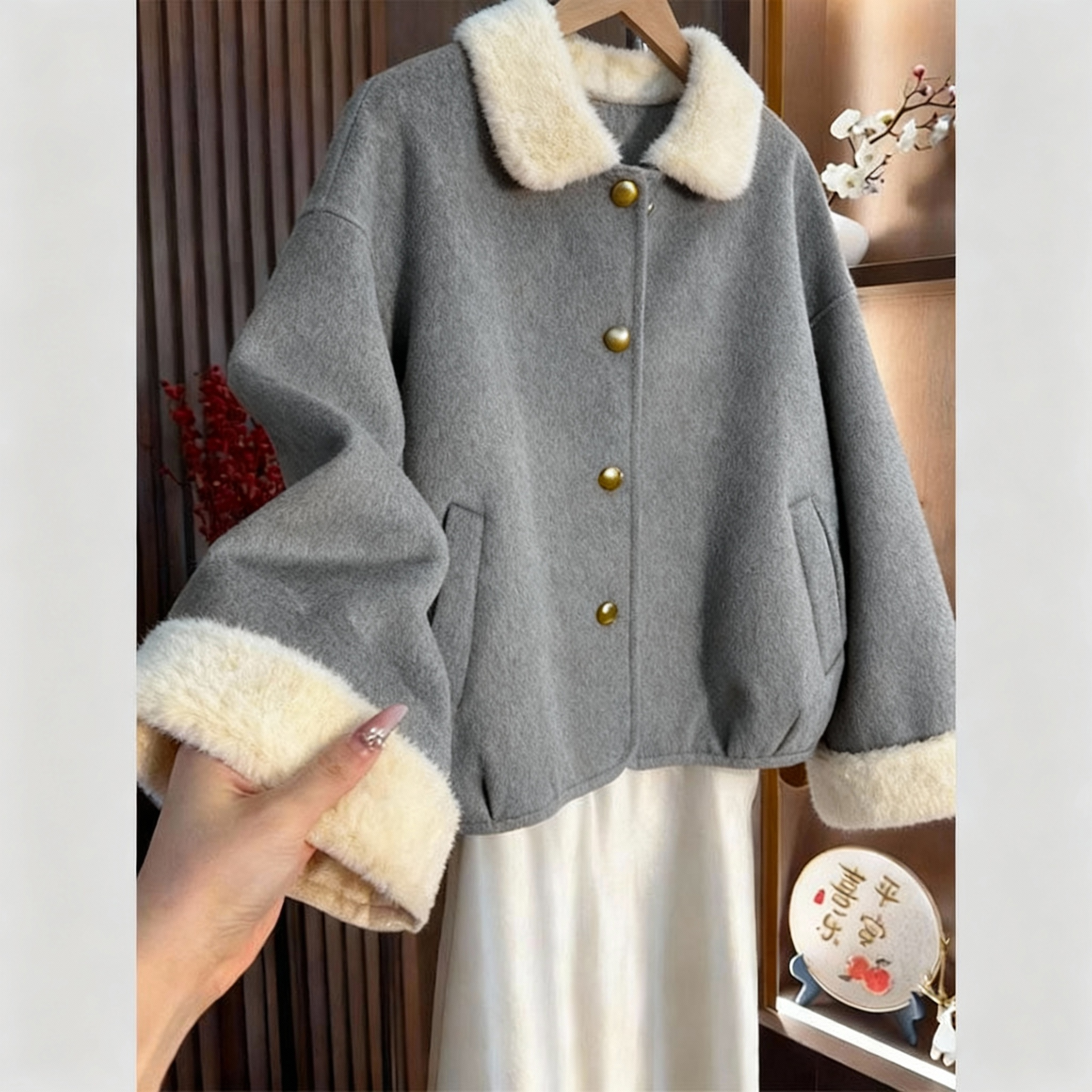 高级感独特绝美巨好看小香风灰色毛呢外套女2025冬季今年流行爆款