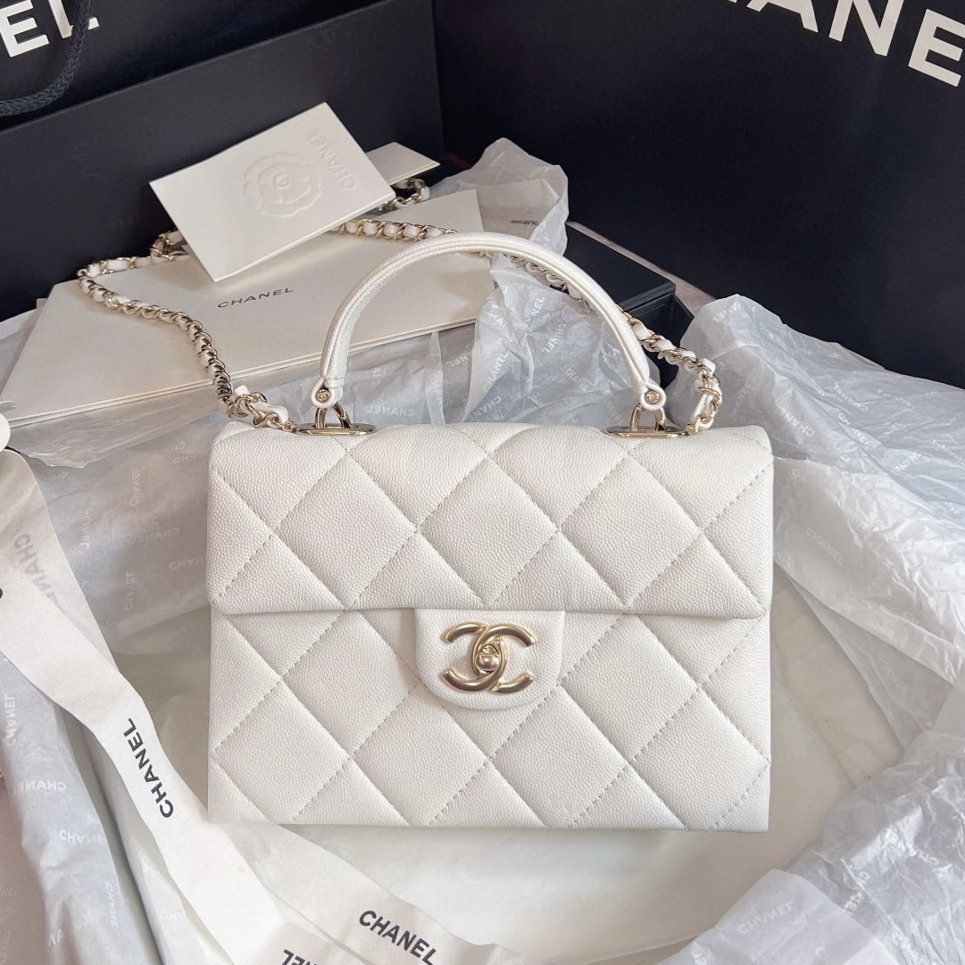 99新 Chanel/香奈儿 24p kelly荔枝纹白金时尚包/46500/AM5893