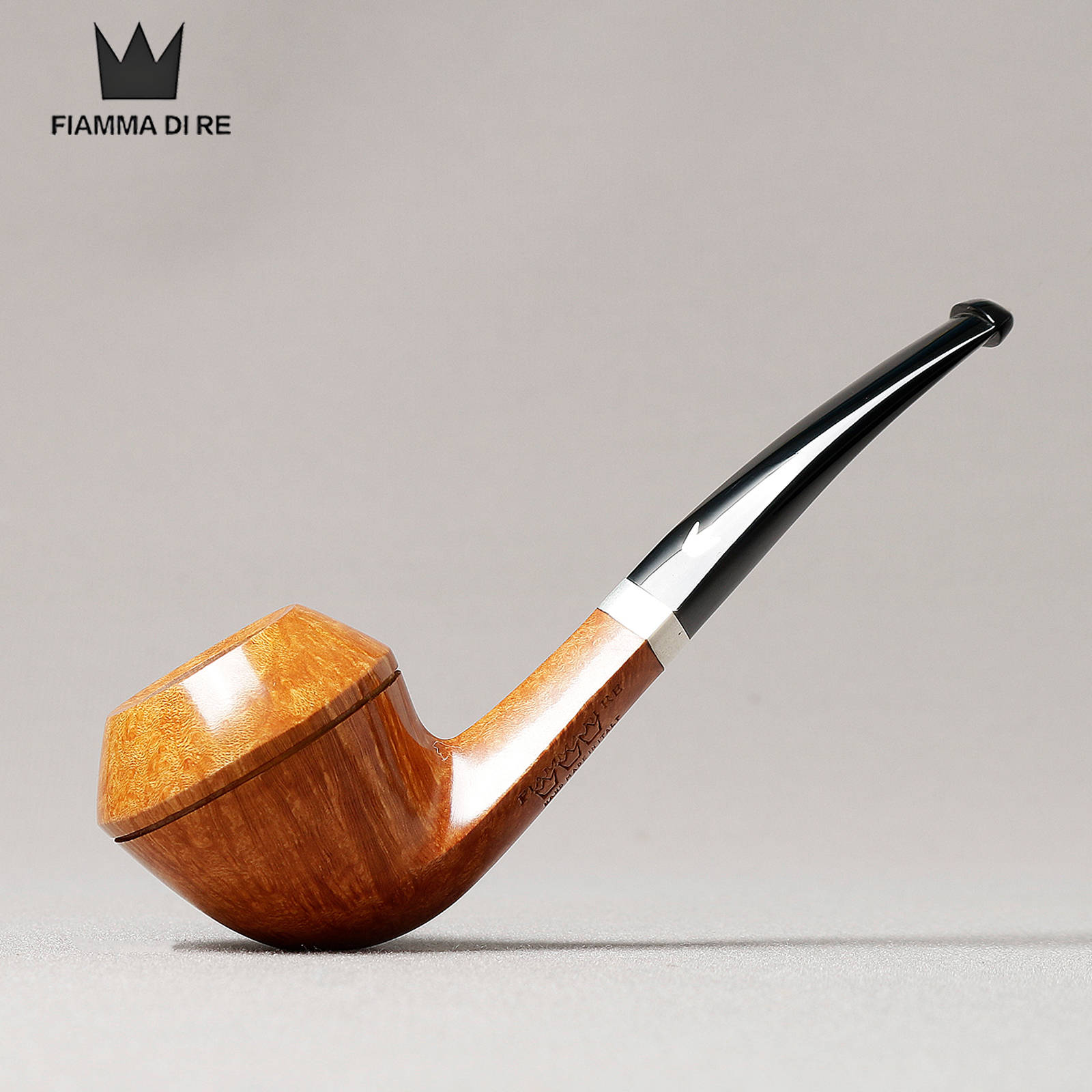 意大利火焰王 三皇冠 浅色光面牛头 银圈 手工石楠木烟斗
