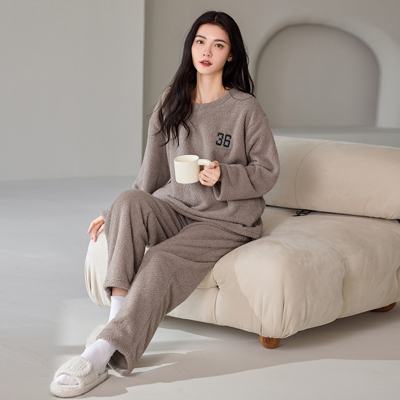 半边绒睡衣女秋冬款珊瑚绒加厚加绒长袖2025新款保暖家居服套装