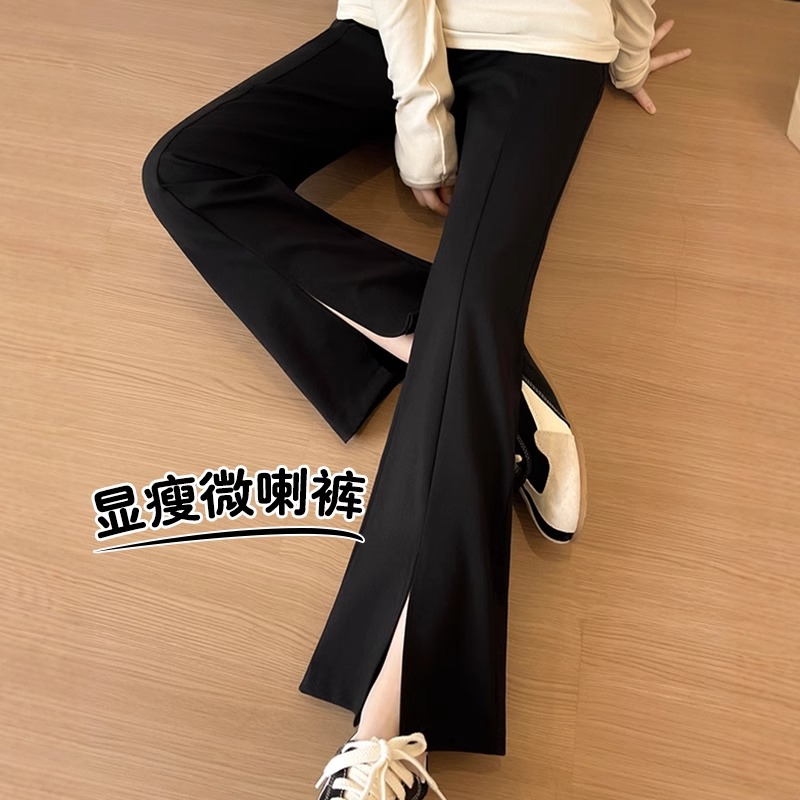 喇叭裤女春夏2025新款高腰显瘦修身高级感垂感黑色西装开叉微喇裤