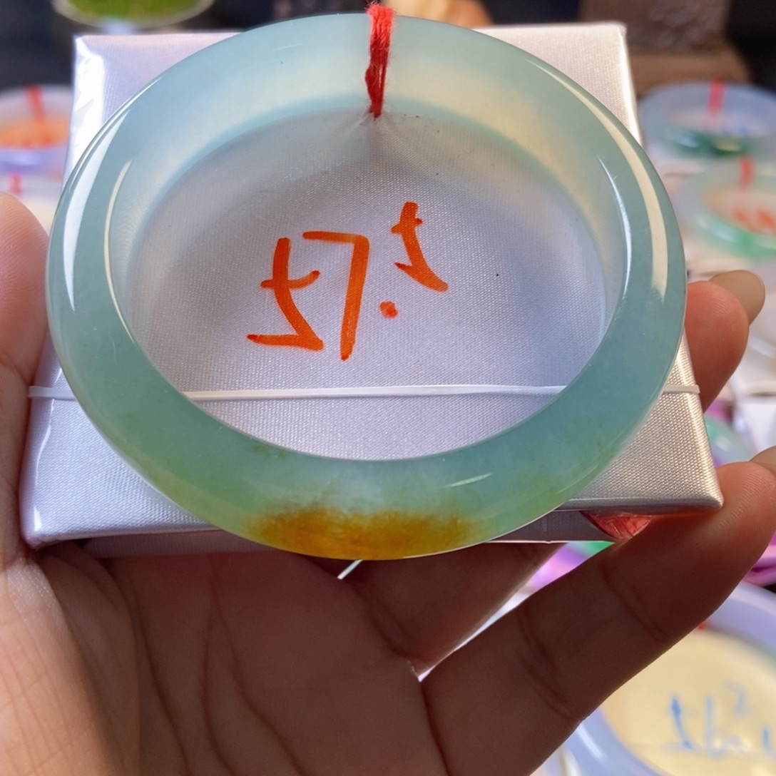 翡翠未镶嵌手镯8冰水绿飘黄翡