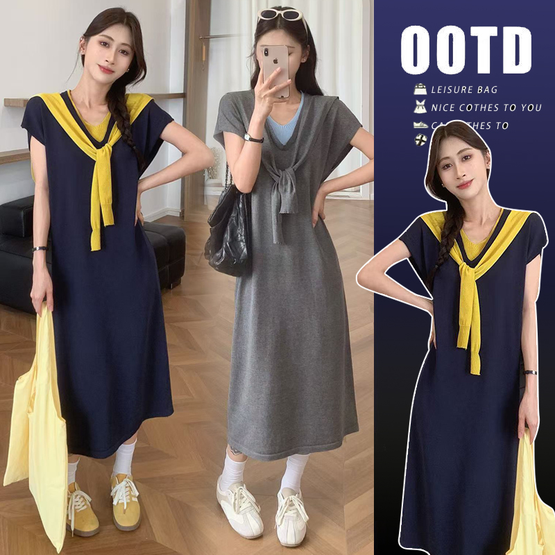 （优质版）孕妇新款精致潮流减龄穿搭时尚宽松针织带披肩长款连衣裙