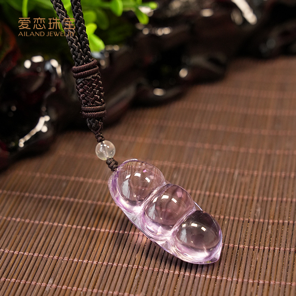 【一潭清梦】 全净体紫水晶吊坠福豆 松驰感吊坠