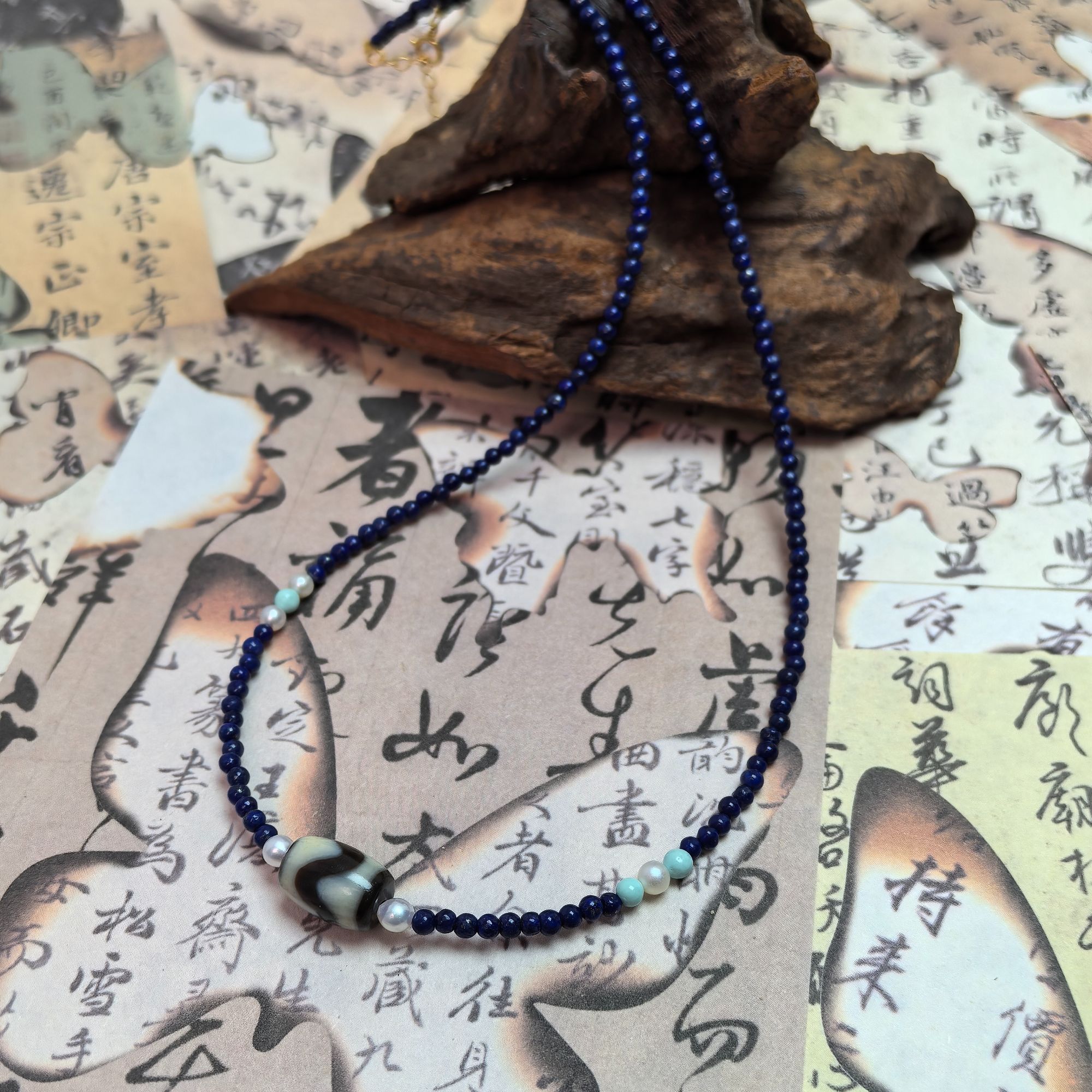 【蜜语】青金石设计款 虎牙女士时尚气质锁骨链