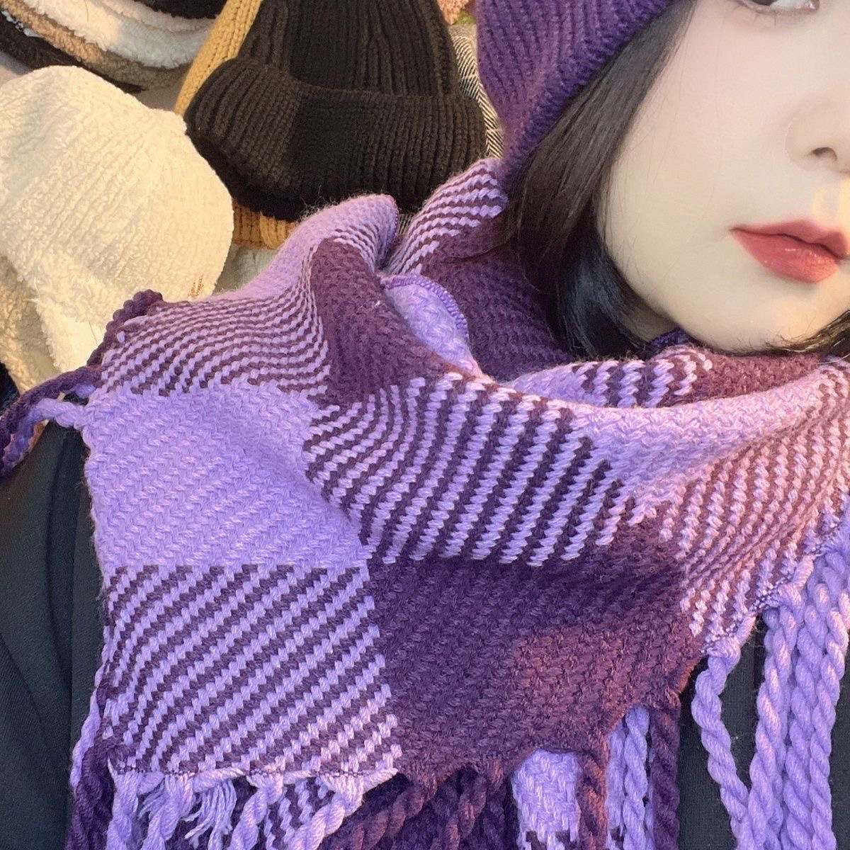 秋冬加厚韩版格子围巾时尚百搭保暖高级感