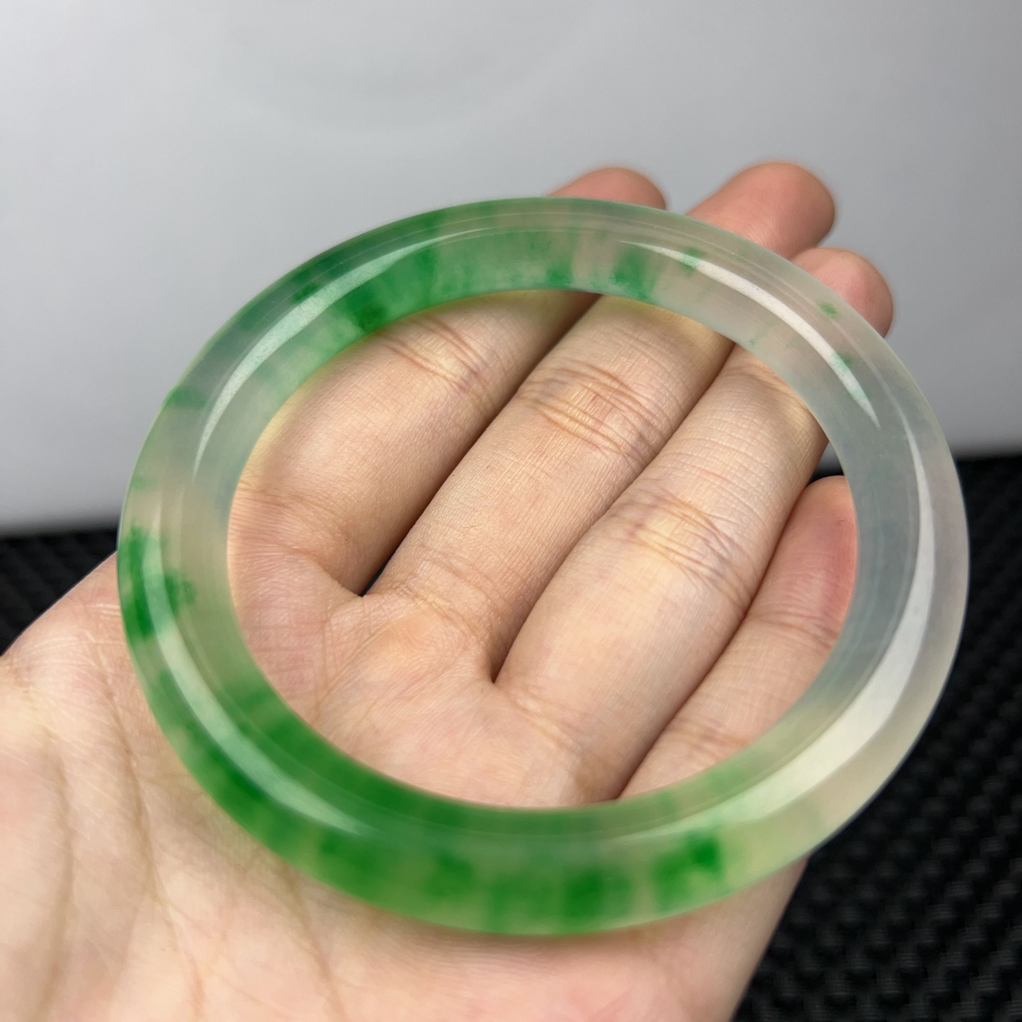 (老郑珠宝)W383冰飘绿花细圆条精致精百搭美气质时尚