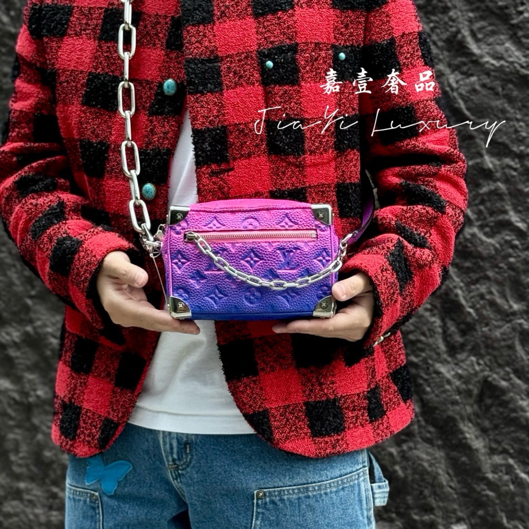99新 LouisVuitton/路易威登 嘉壹(6526)紫粉渐变盒子包单肩包