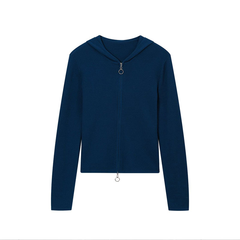 【F·J】新澳100精纺羊毛48S双股16针坑条拉链帽衫开衫外套BY84-2035