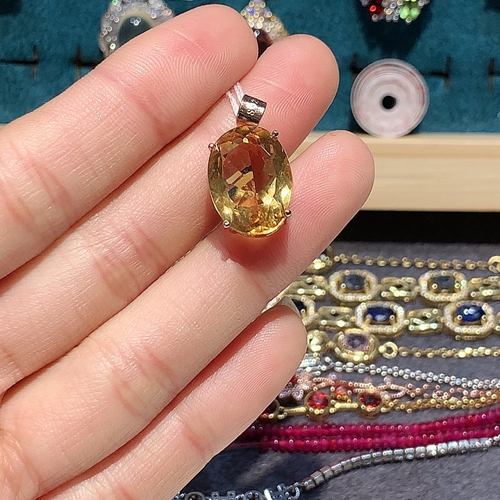 黄晶颈饰银S925镶嵌