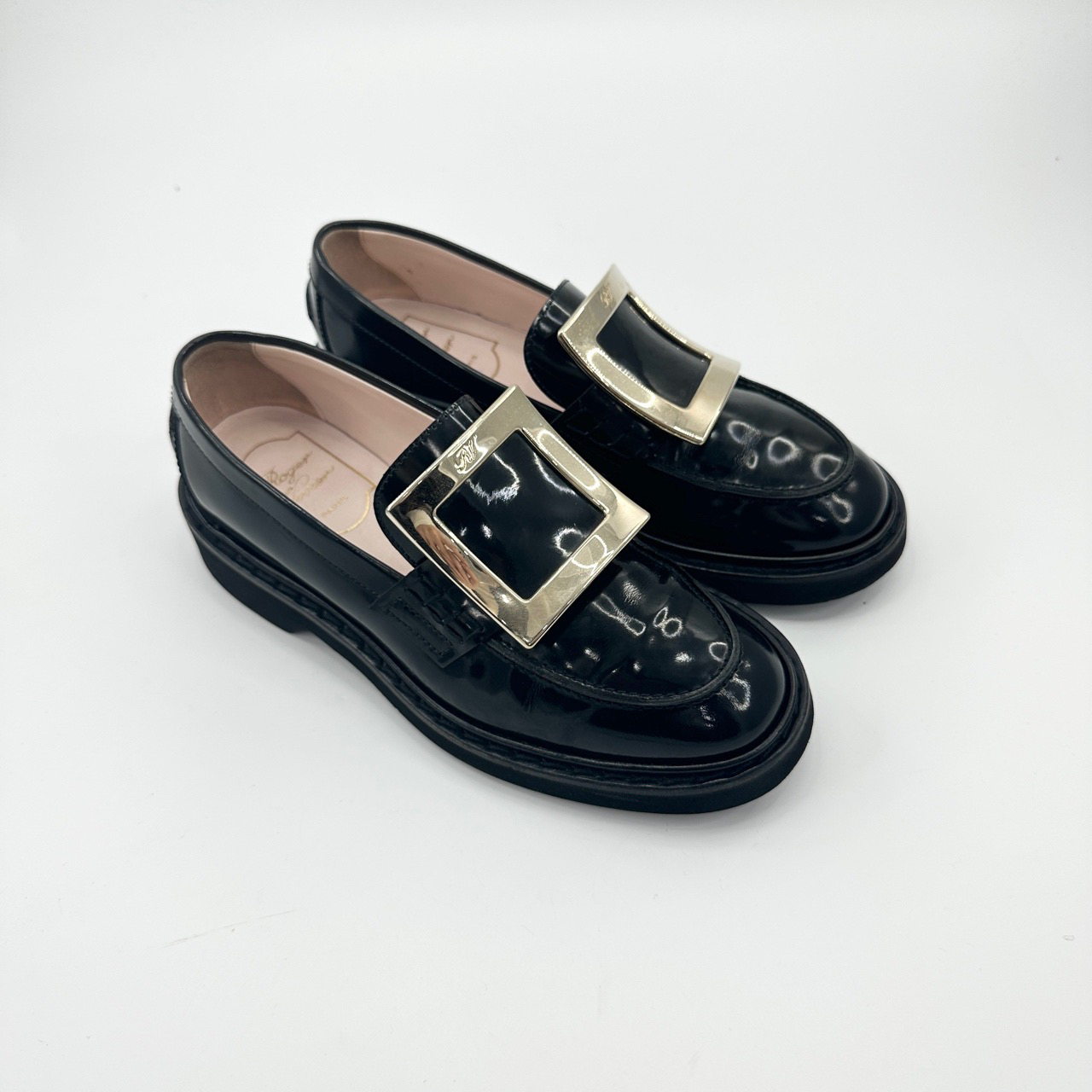 95新 Roger Vivier/罗杰·维威耶 35.5码/黑色金扣乐福鞋/pp426145