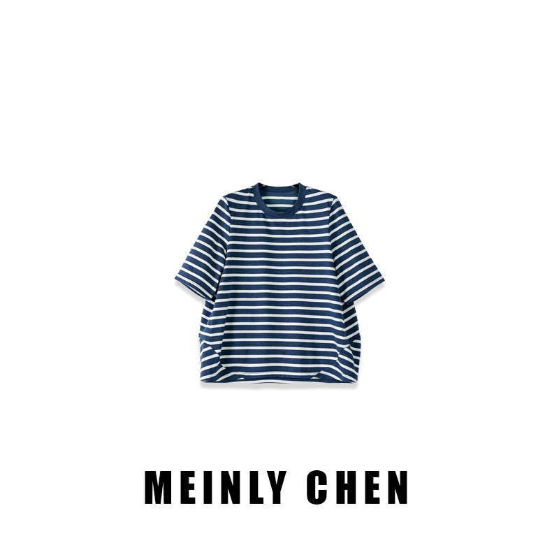 【MEINLY  CHEN】高端设计师款时尚休闲条纹夏季T恤2536