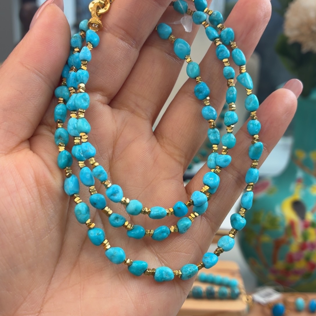 绿松石银S925镀金镶嵌颈饰