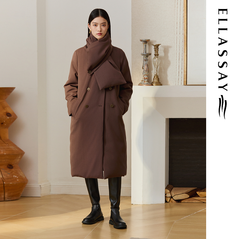 ELLASSAY歌力思2025冬季新款围巾式翻领长款女EWB364L01400