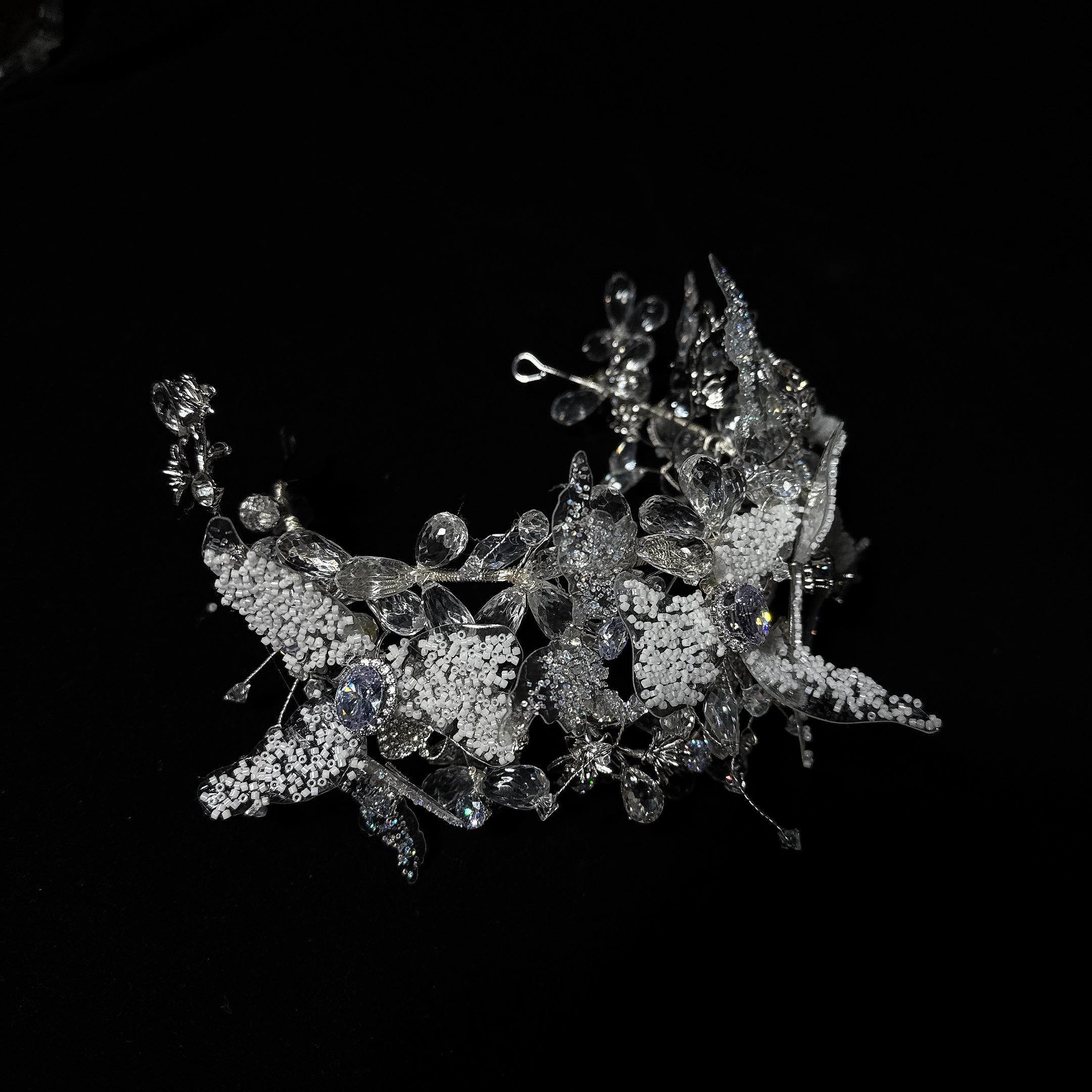 沁心新款水凝胶水晶水珠大冠新娘皇冠（带耳夹