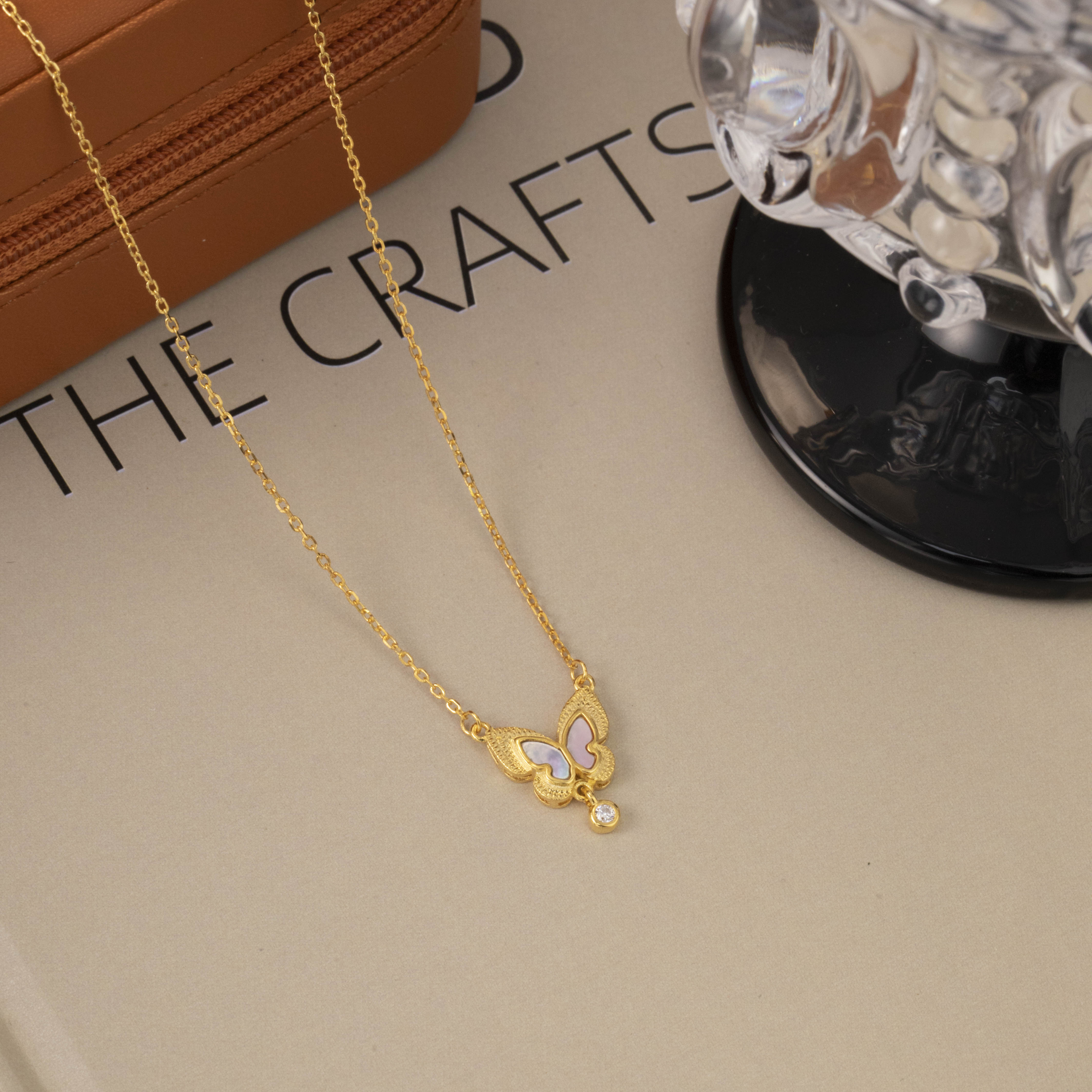 坠链均925银 仙气灵动七彩双飞蝴蝶项链百搭轻奢气质送女友好礼