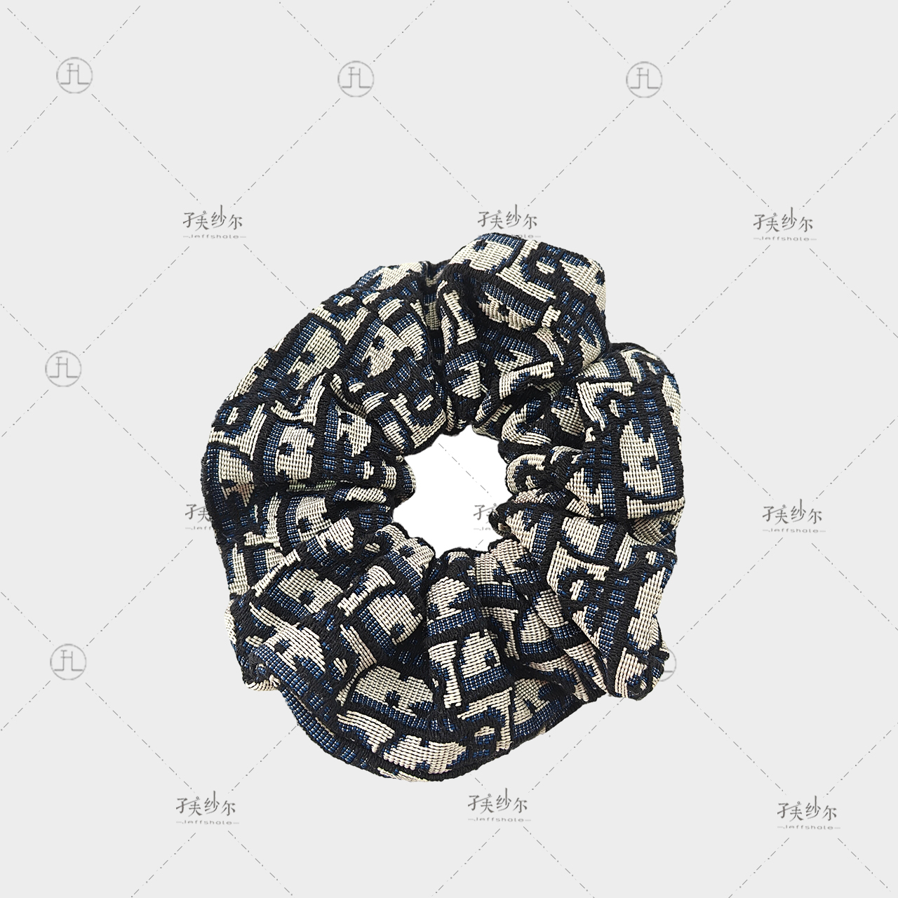 JF 蓝白几何格纹奢雅发圈