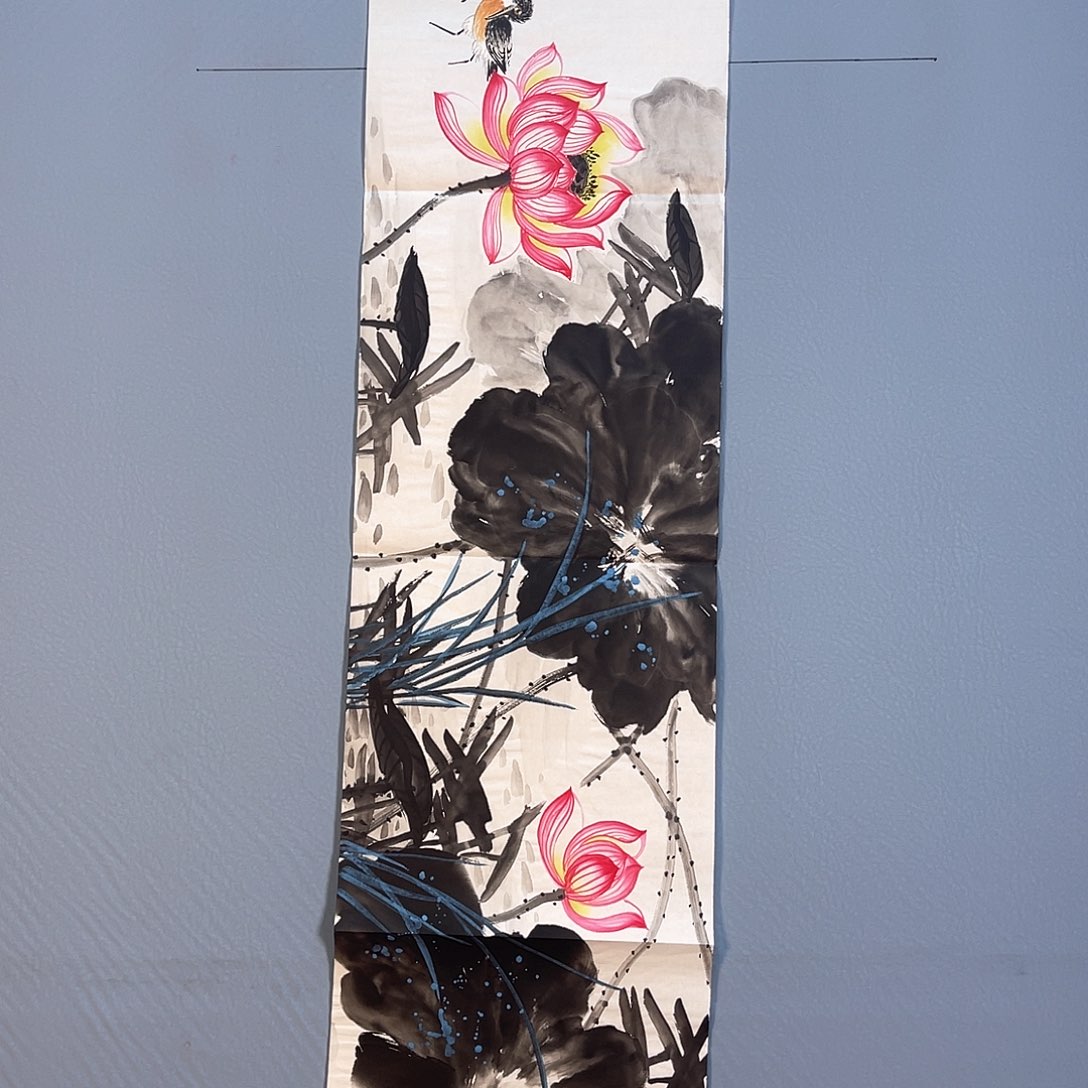 国画386 花红艳绿色如玉色