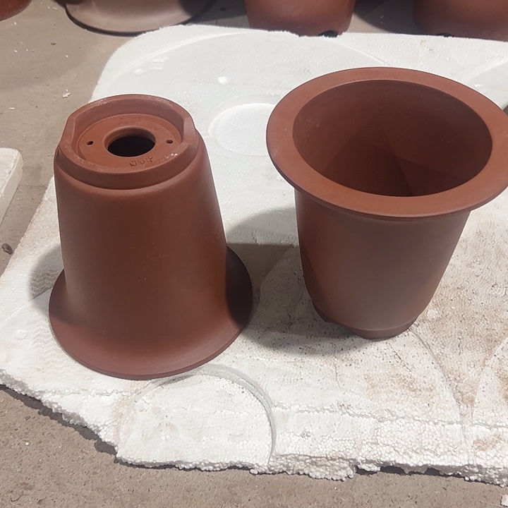 紫砂花盆平口小金钟红色两个