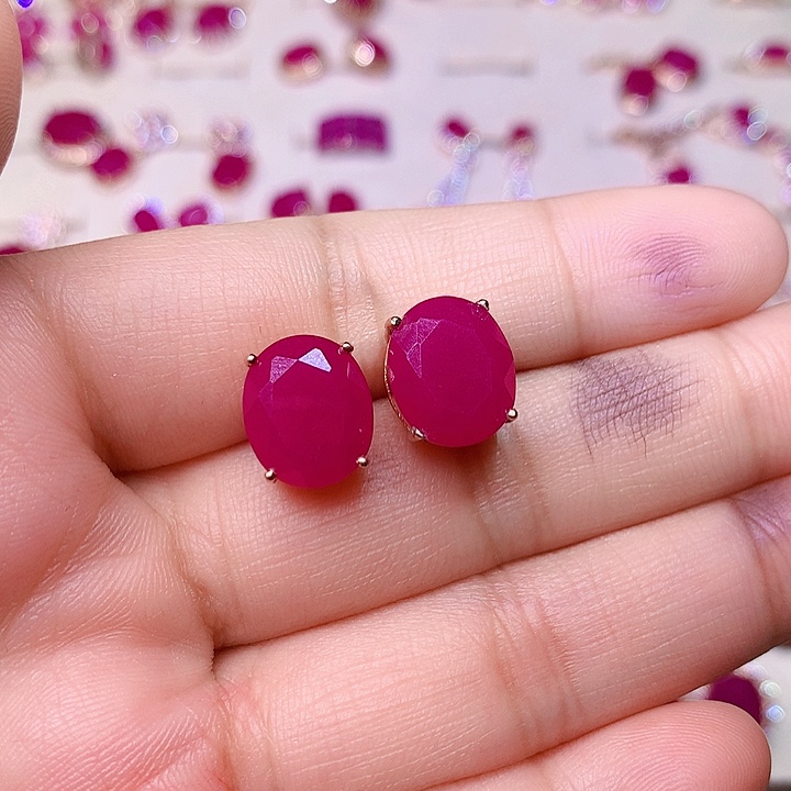 红宝石耳饰银S925镶嵌p****a