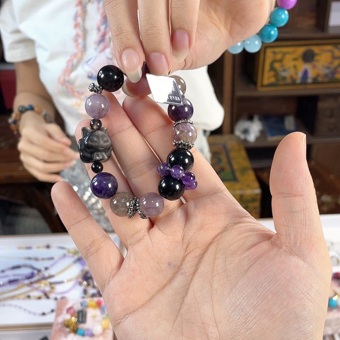 水晶手链银S925镀金镶嵌