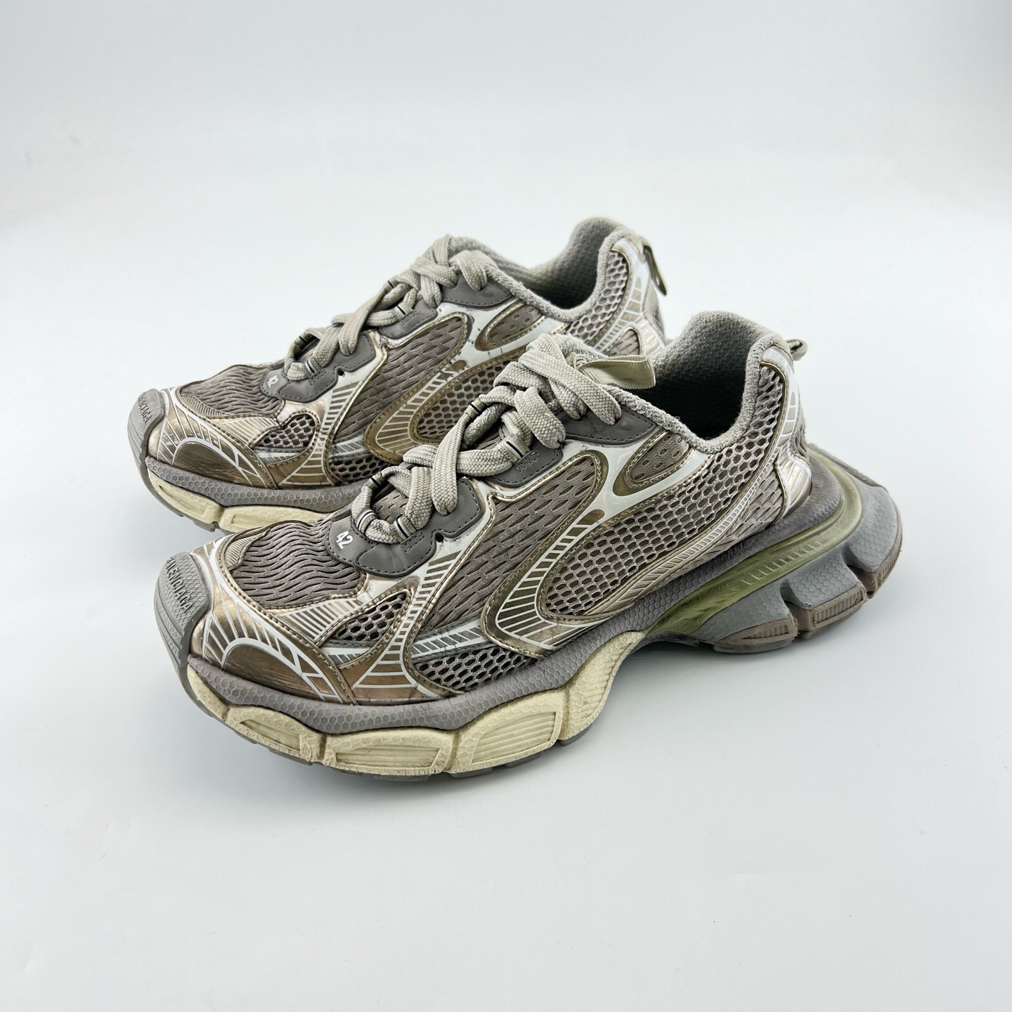 95新 Balenciaga/巴黎世家 42码/灰色3XL网布系带老爹鞋/8624317