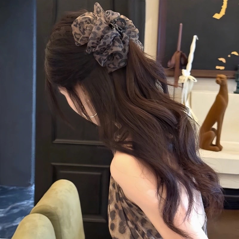 夏日网纱豹纹云朵泡泡抓夹 显发量高级感发饰