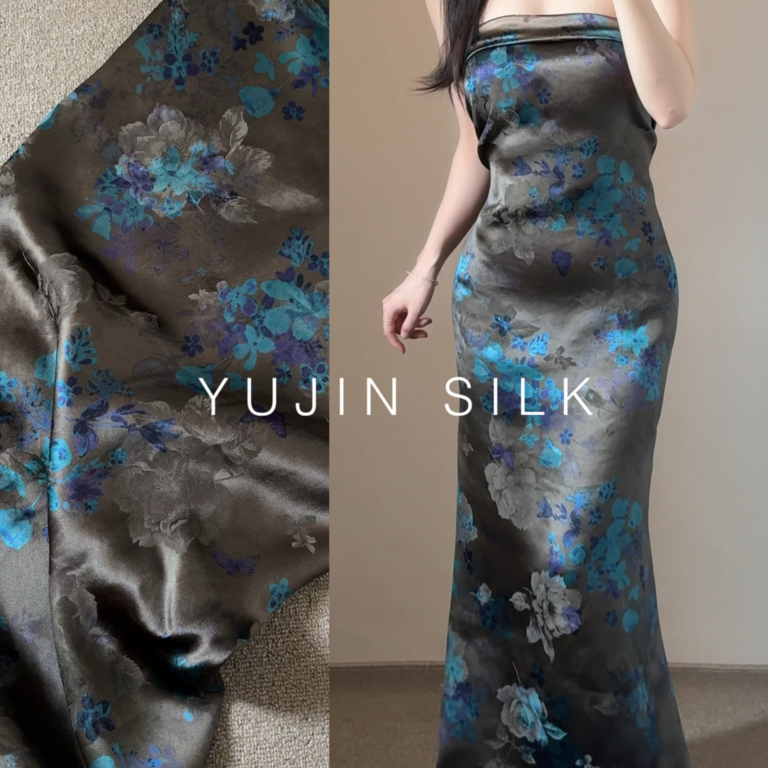 「照影」YUJIN SILK 提花重缎香云纱桑蚕丝114门幅38姆米