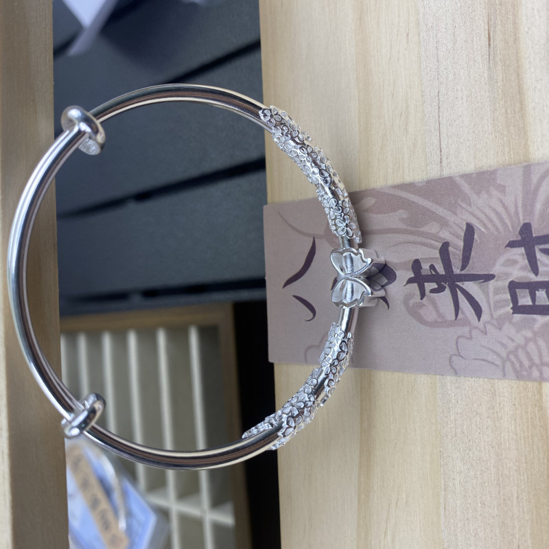 足银银制品 03繁花蝴蝶结银手镯年轻小众高级花丝手环