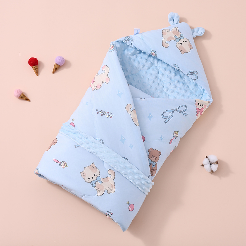 婴儿豆豆绒抱被夹棉厚款新生儿春夏秋冬季抱被外出产房抱被