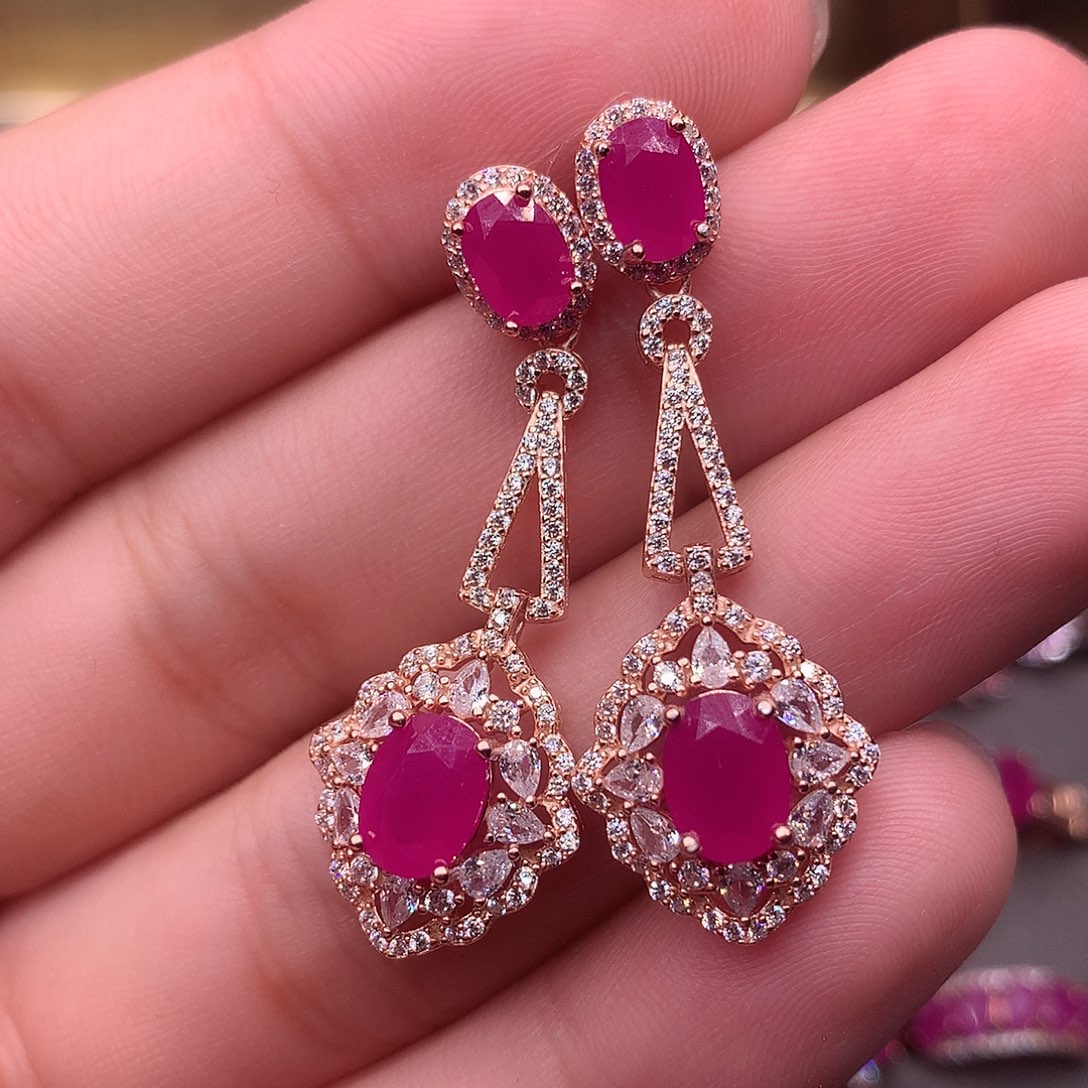 红宝石耳饰银S925镶嵌