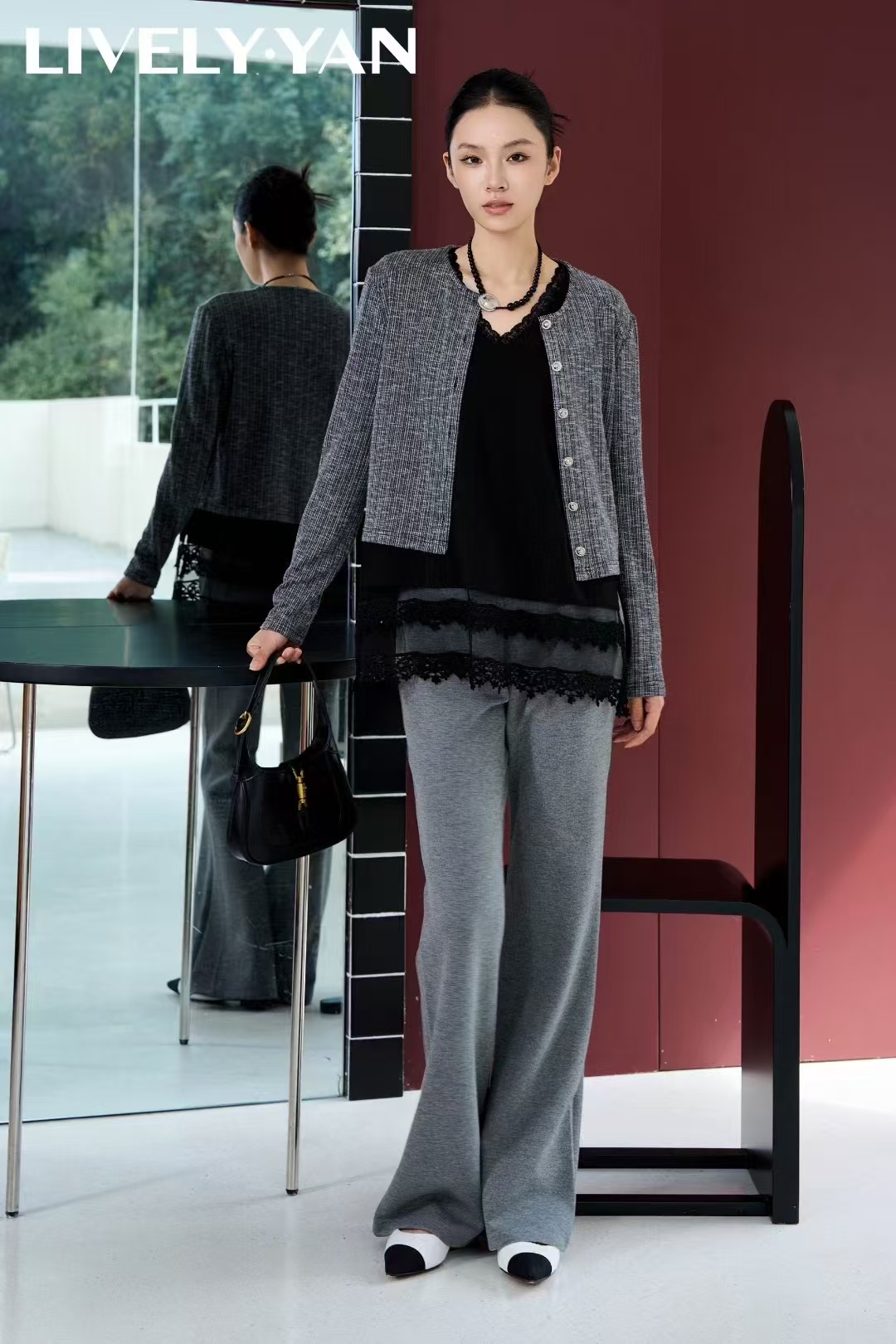 俪妍【LIVELY.YAN】25款秋季黑色开衫秋冬上衣长袖气质时尚小香风