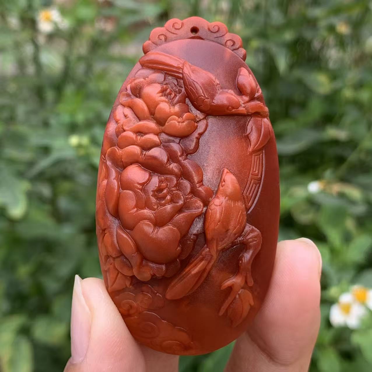 典藏级 南红瓦西牛血红喜上眉梢吊坠 雕工精湛 62.8*33.8*16.8