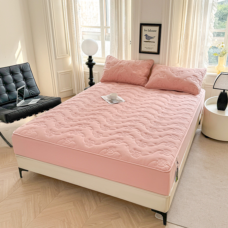 全棉水洗棉夹棉玫瑰床笠加厚防滑透气床垫床单床罩床套