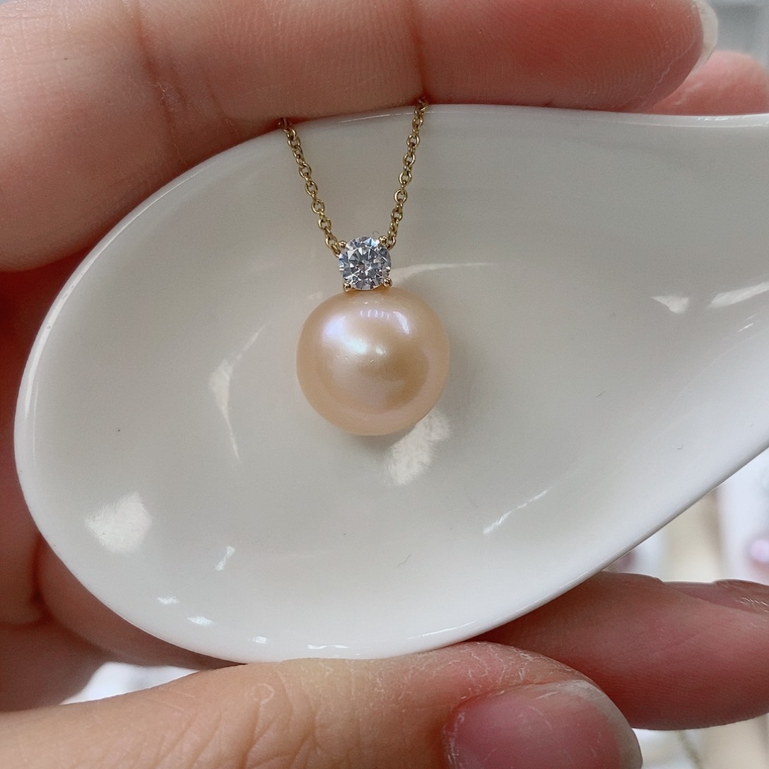 淡水珍珠银S925镶嵌吊坠(赠链)12/13mm