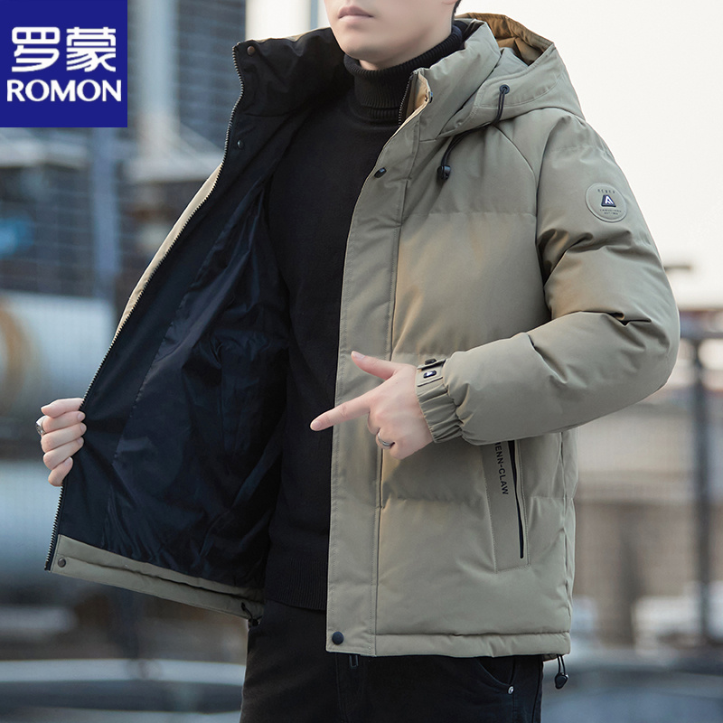 Romon/罗蒙冬季新款加厚棉服男士连帽时尚休闲防风保暖棉袄外套潮