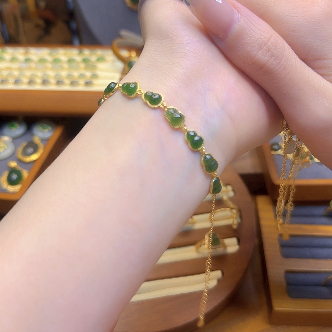 和田玉手链银S925镀金镶嵌