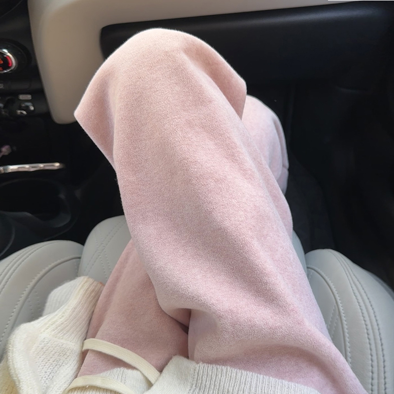 粉色糯米毛巾阔腿裤女秋冬季2025新款小个子高腰垂感外穿加绒裤子