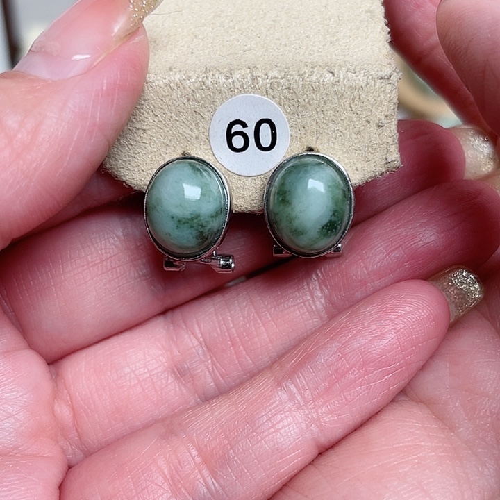 透闪石-蛇纹石玉耳环银S925镶嵌