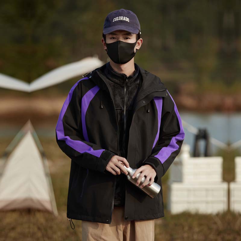 日系户外情侣冲锋衣外套男春秋季美式潮牌连帽防风防水登山服夹克