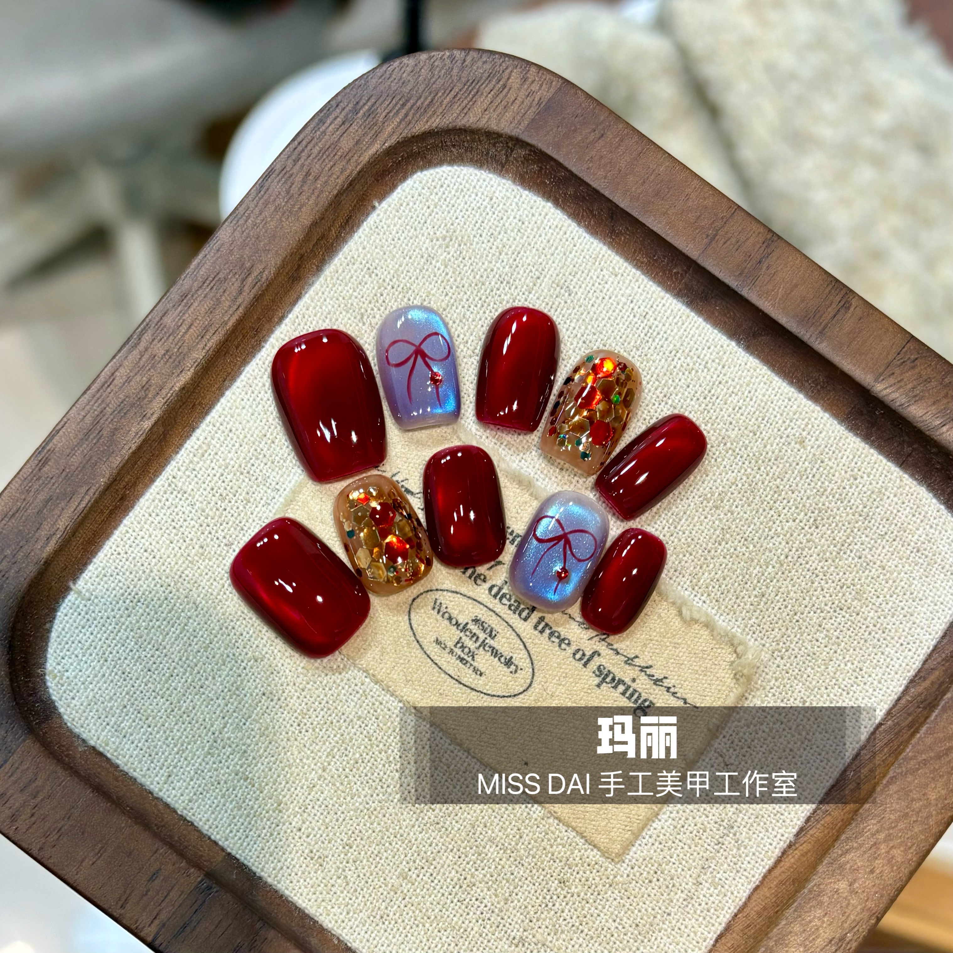 【玛丽】秋冬猫眼气质红色新年显白高级飘带可拆卸贴片红色蝴蝶结