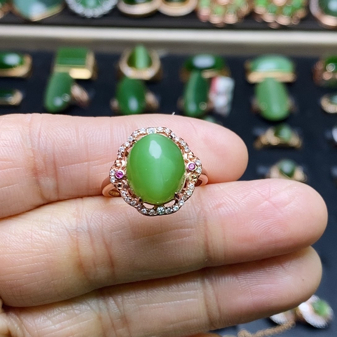 和田玉（碧玉）戒指银S925镶嵌