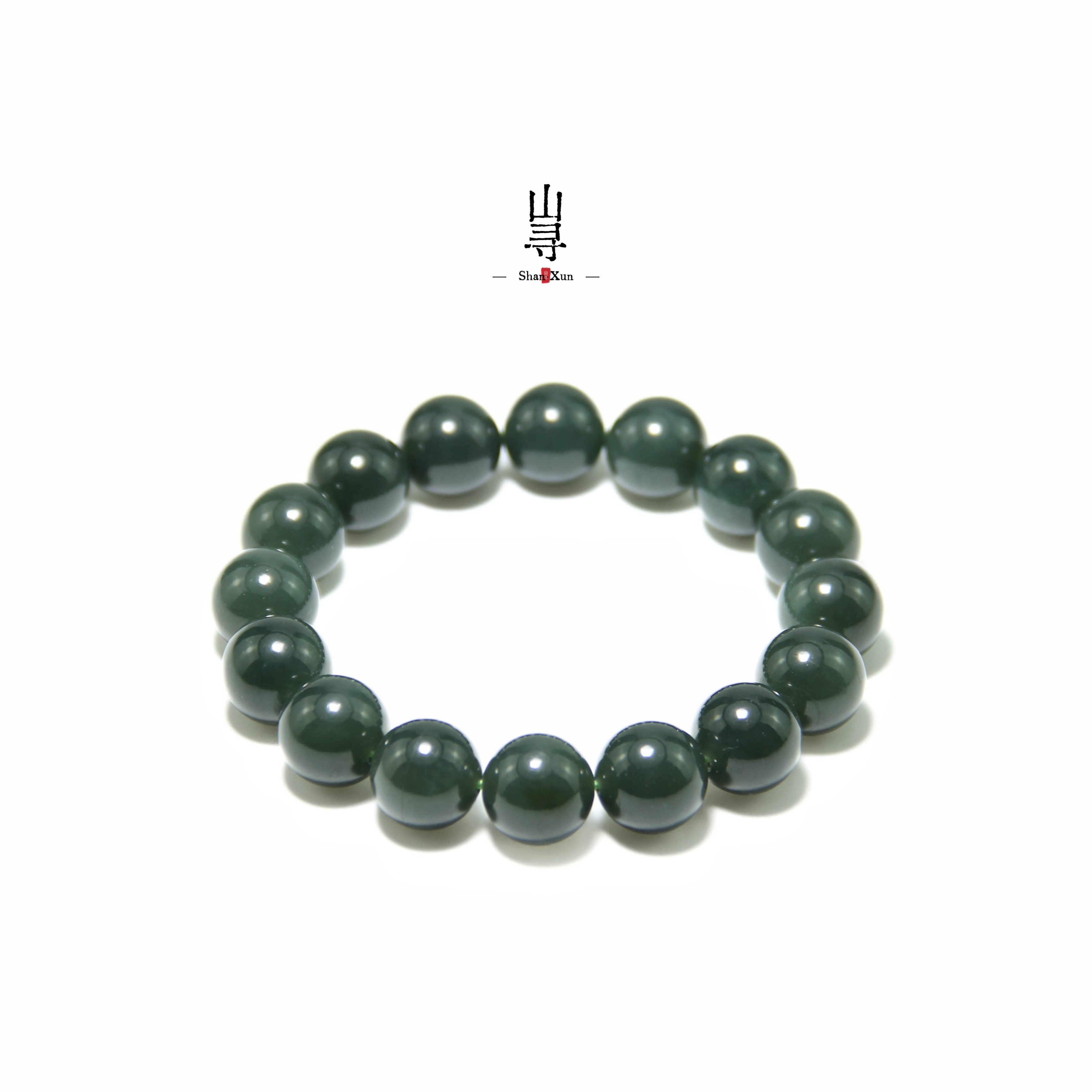 天然和田玉且末青蓝调老熟油料精工圆珠手串12mm 