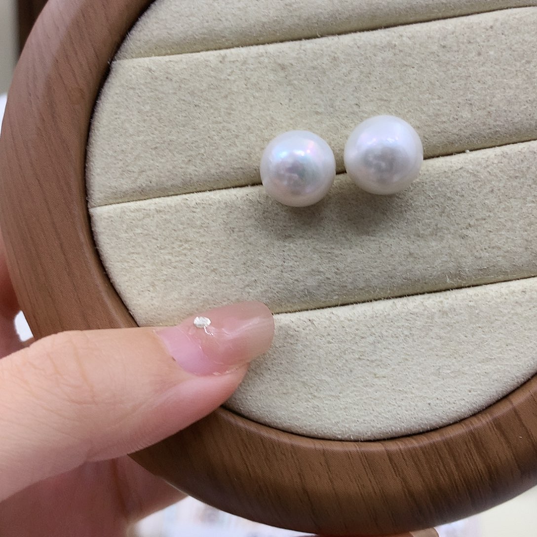 淡水珍珠银S925镶嵌耳饰