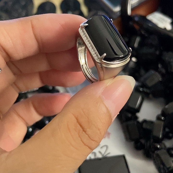 陈***中翡翠银S925镶嵌戒指墨翠